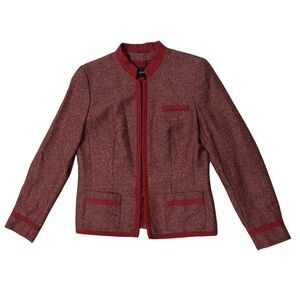 Rena Lange Red Rosso Virgin Wool Tweed Blazer Jacket Mandarin Collar Size 8 38